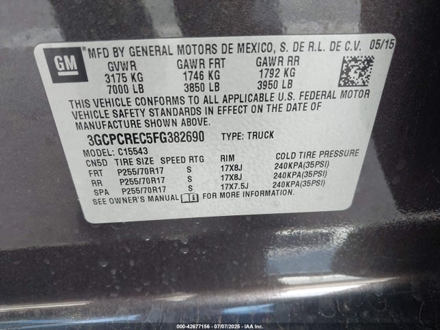 3GCPCREC5FG382690 Chevrolet l83 - vvt, active fuel management, aluminum