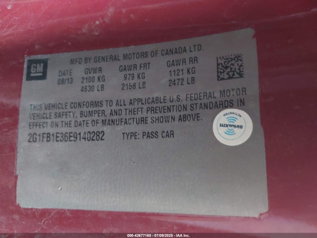 Chevrolet lfx 2014 2G1FB1E36E9140282 Image 9