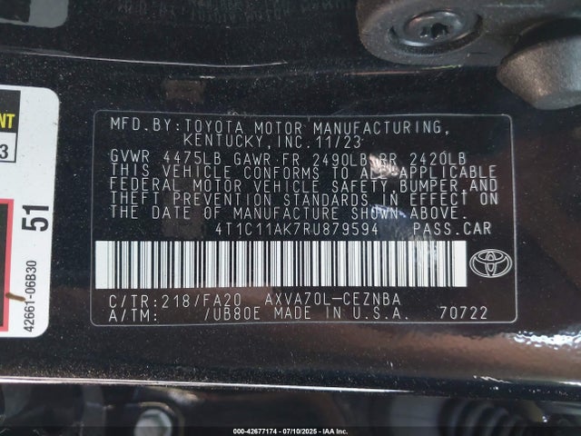 4T1C11AK7RU879594 Toyota a25a-fks