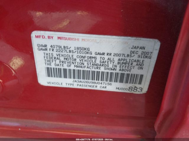 2008 MITSUBISHI LANCER JA3AU26U98U047156 Photo 8