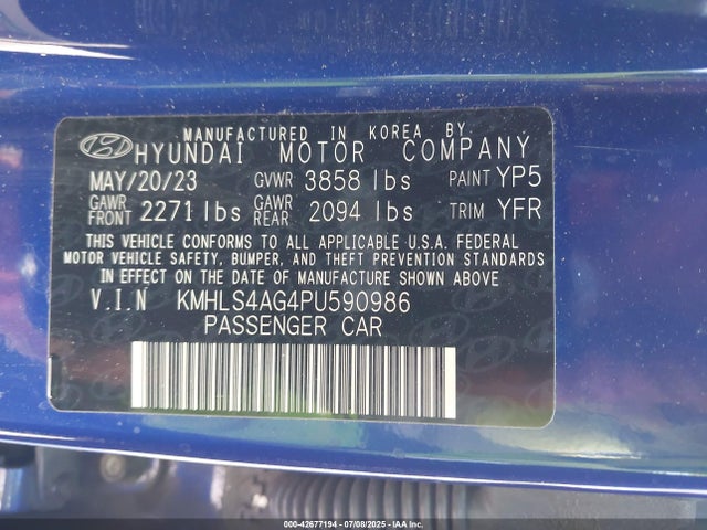 Hyundai mpi nu pe 2023 KMHLS4AG4PU590986 Image 9