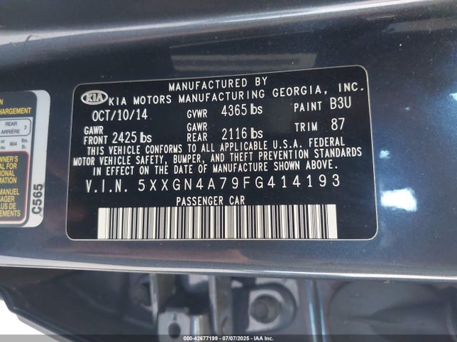 5XXGN4A79FG414193 KIA dohc gdi theta ii