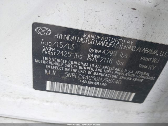2013 HYUNDAI SONATA 5NPEC4AC5DH796640 Photo 8