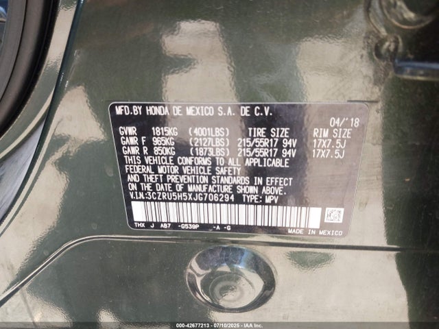 3CZRU5H5XJG706294 Honda r18z9