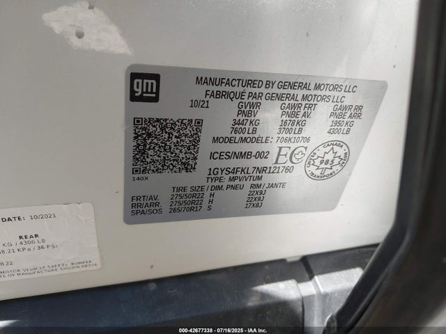 2022 CADILLAC ESCALADE 1GYS4FKL7NR121760 Photo 8