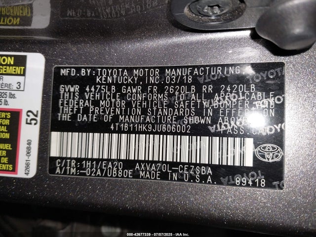 4T1B11HK9JU606002 Toyota a25a-fks