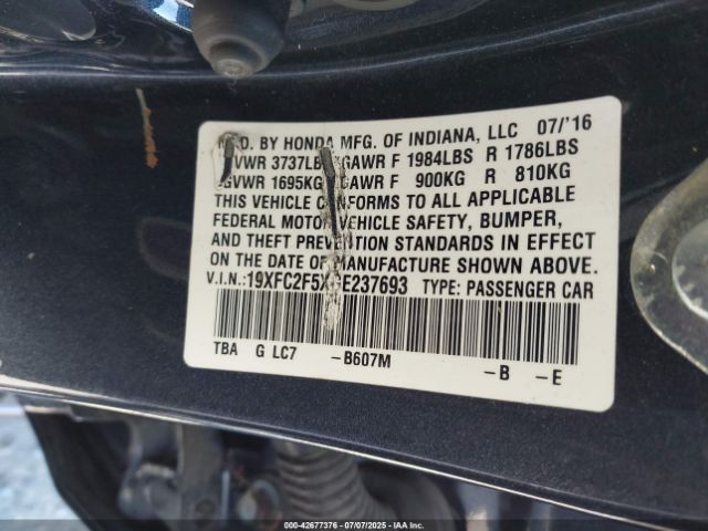 2016 HONDA CIVIC 19XFC2F5XGE237693 Photo 8