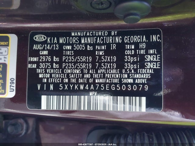 5XYKW4A75EG503079 KIA gasoline 3.3 v6 gdi lambda ii
