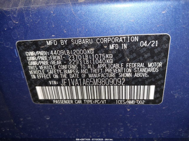 Subaru dib turbo 2021 JF1VA1A65M9809092 Image 9