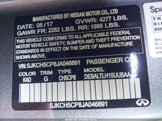 SJKCH5CP8JA046891 Infiniti m27020