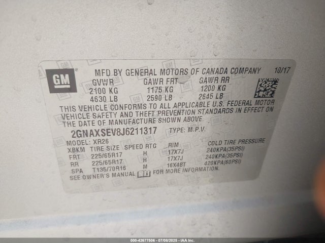 2GNAXSEV8J6211317 Chevrolet lyx - direct injection, vvt, fgt, turbo, alum, gen1