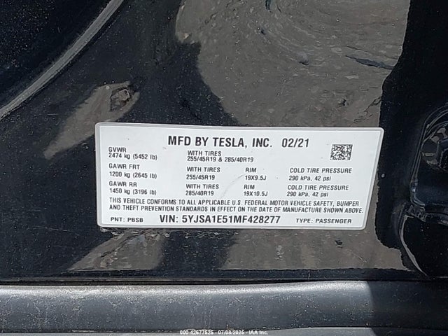 2021 TESLA MODEL S 5YJSA1E51MF428277 Photo 8