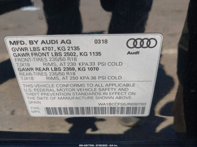 2018 AUDI Q3 WA1BCCFS0JR030763 Photo 8