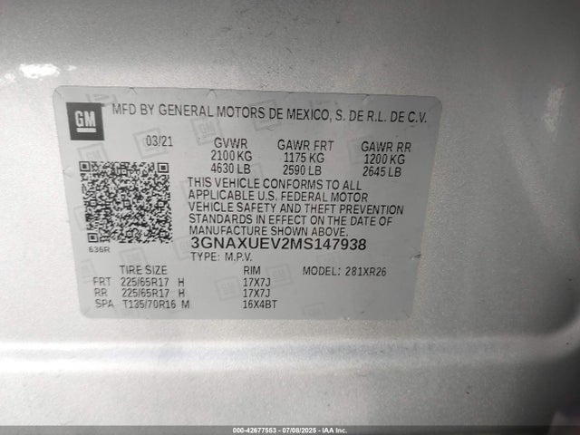 Chevrolet lyx 2021 3GNAXUEV2MS147938 Image 9