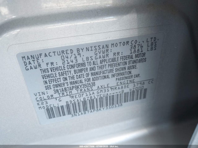 3N1AB7AP8KY350538 Nissan 2019