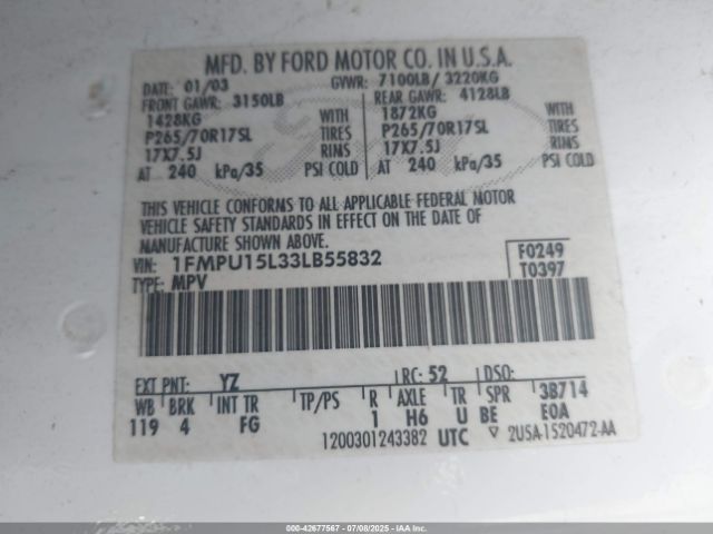 2003 FORD EXPEDITION 1FMPU15L33LB55832 Photo 8