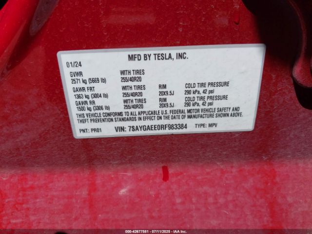 2024 TESLA MODEL Y 7SAYGAEE0RF983384 Photo 8