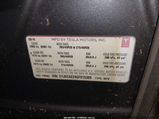 2016 TESLA MODEL X 5YJXCAE24GF015389 Photo 8