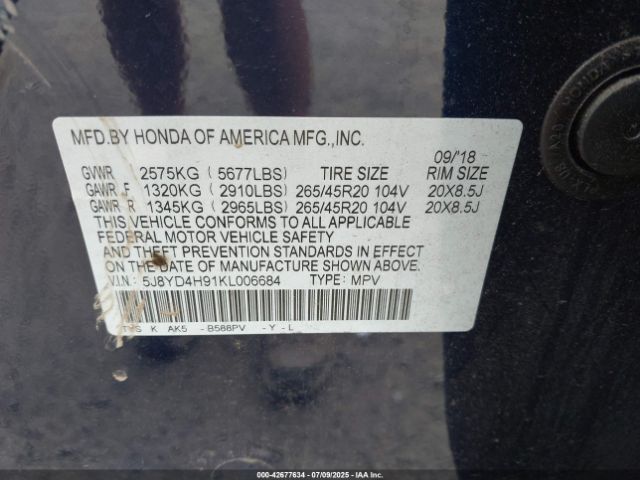 2019 ACURA MDX 5J8YD4H91KL006684 Photo 8