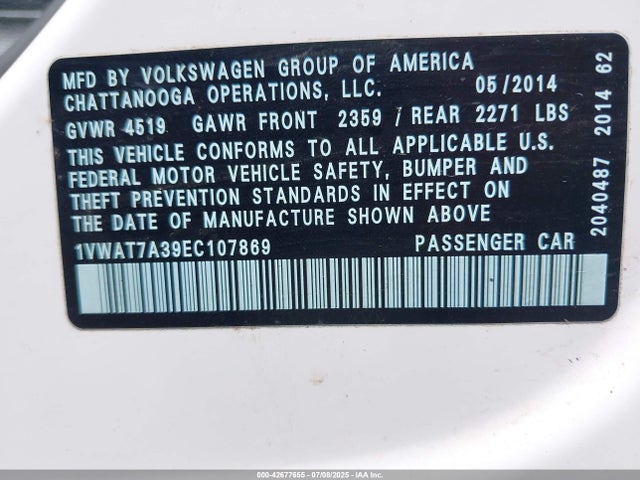 2014 VOLKSWAGEN PASSAT 1VWAT7A39EC107869 Photo 8