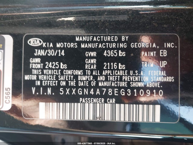 5XXGN4A78EG310910 KIA dohc gdi theta ii