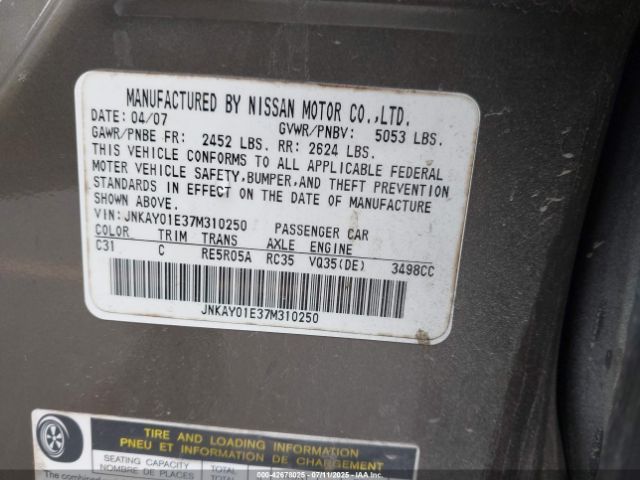 2007 INFINITI M35 JNKAY01E37M310250 Photo 8