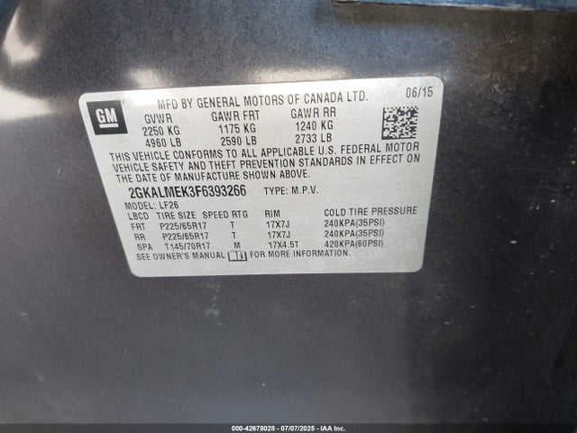 2GKALMEK3F6393266 GMC lea - flex fuel (gas/alc), aluminum, ho,