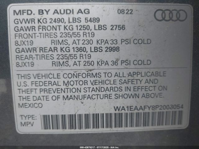 2023 AUDI Q5 WA1EAAFY8P2008054 Photo 8