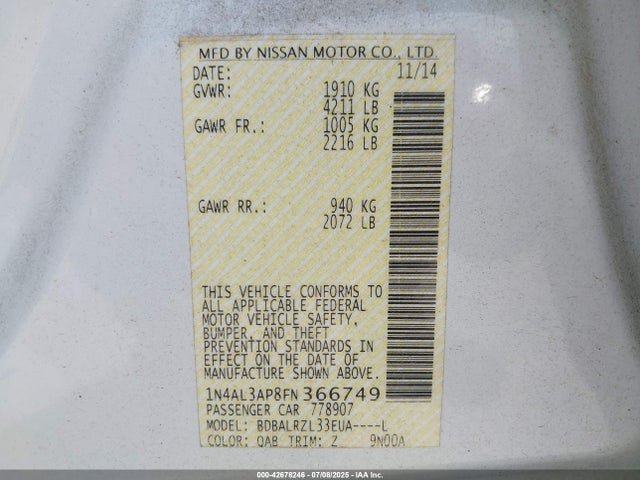 1N4AL3AP8FN366749 Nissan 2015