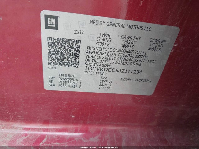 2018 Chevrolet Silverado 1500 1lt მანქანა იყიდება აუქციონზე, vin: 1GCVKREC9JZ177134, აუქციონის ნომერი: 42678351