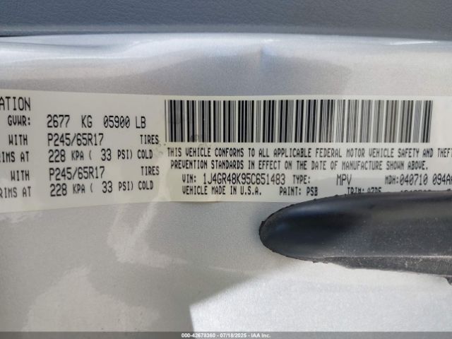 2005 JEEP GRAND CHEROKEE 1J4GR48K95C651483 Photo 8