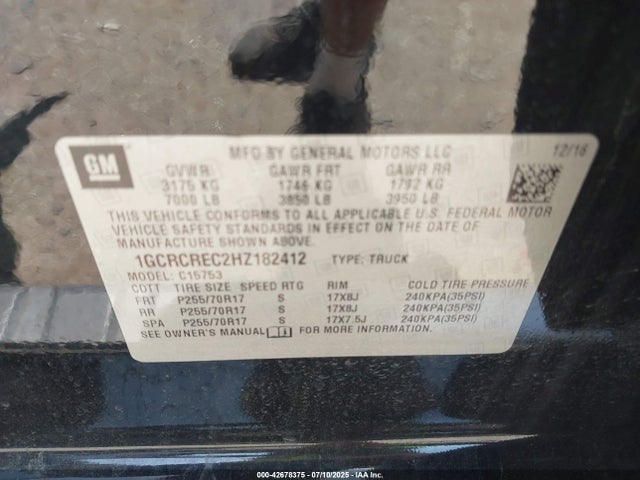 1GCRCREC2HZ182412 Chevrolet l83 - sidi: spark ignited direct injection, vvt: variable valve timing, afm, e85 max, alum