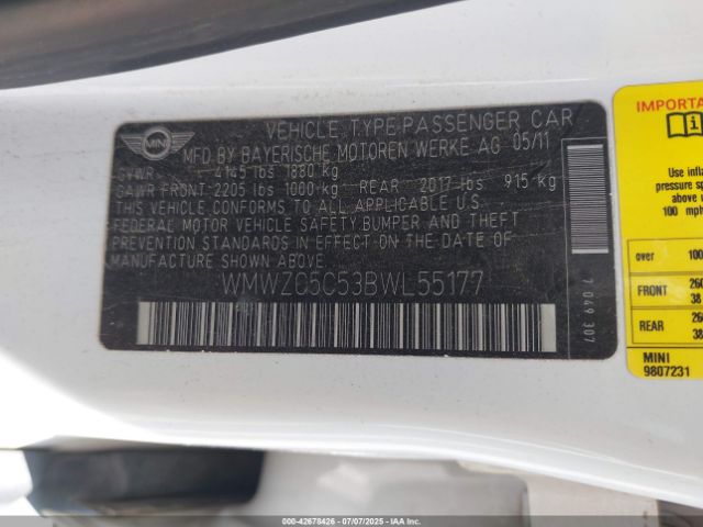 2011 MINI COOPER S COUNTRYMAN WMWZC5C53BWL55177 Photo 8