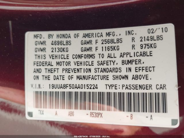 2010 ACURA TL 19UUA8F50AA015224 Photo 8