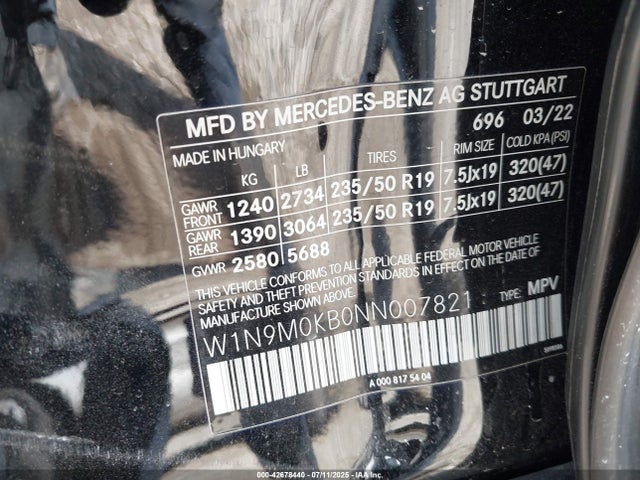 W1N9M0KB0NN007821 Mercedes-Benz electric motor
