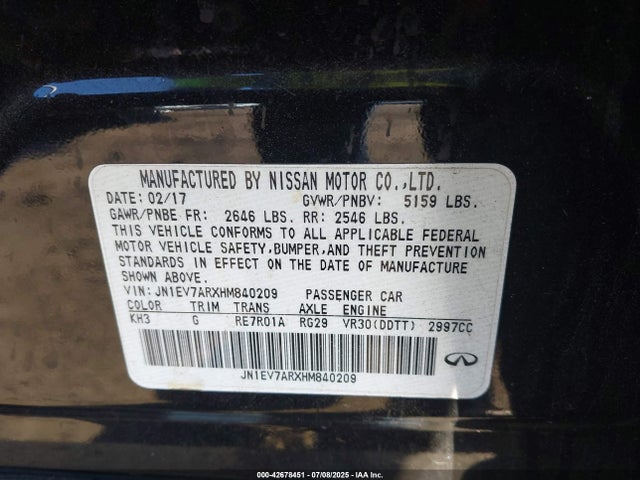 Infiniti 2017 2017 JN1EV7ARXHM840209 Image 9