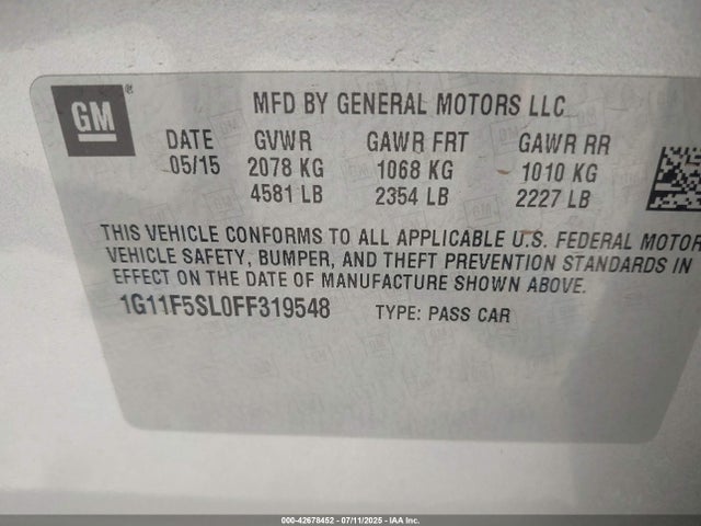 Chevrolet lkw 2015 1G11F5SL0FF319548 Image 9