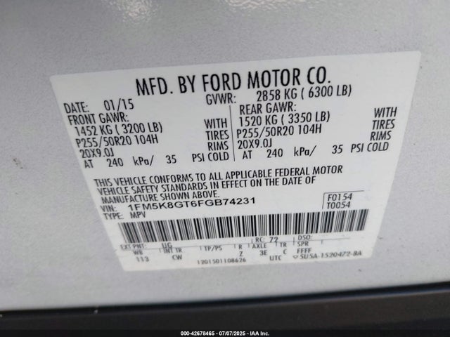 1FM5K8GT6FGB74231 Ford Explorer