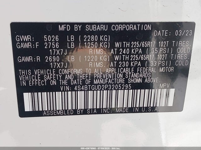 4S4BTGUD2P3205295 Subaru u4