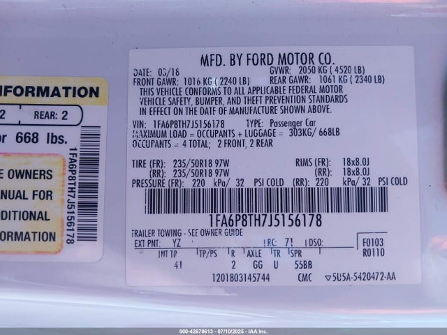 Ford 2.3l 4v premium fuel 2018 1FA6P8TH7J5156178 Image 9