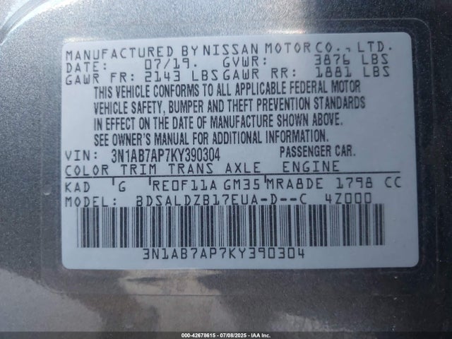 Nissan 2019 2019 3N1AB7AP7KY390304 Image 9