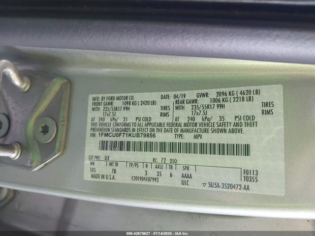 Ford 2.5l i-vct 2019 1FMCU0F71KUB79856 Image 9
