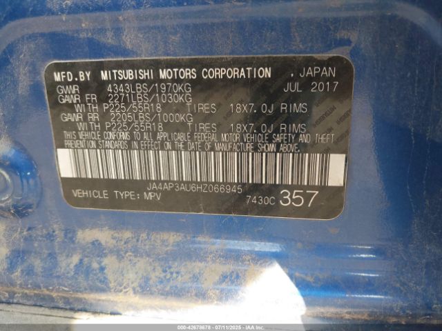 2017 MITSUBISHI OUTLANDER SPORT JA4AP3AU6HZ066945 Photo 8