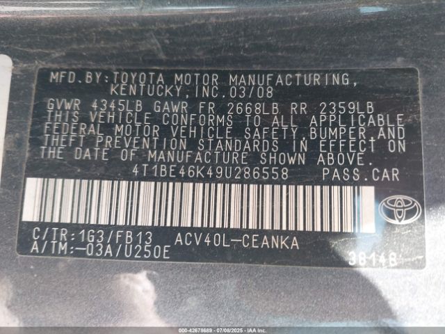 2009 TOYOTA CAMRY 4T1BE46K49U286558 Photo 8