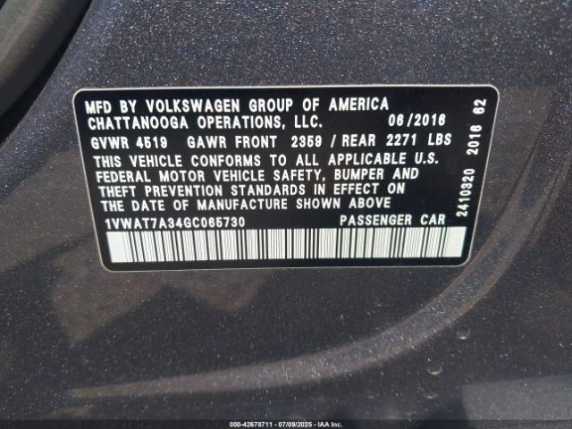 2016 VOLKSWAGEN PASSAT 1VWAT7A34GC065730 Photo 8