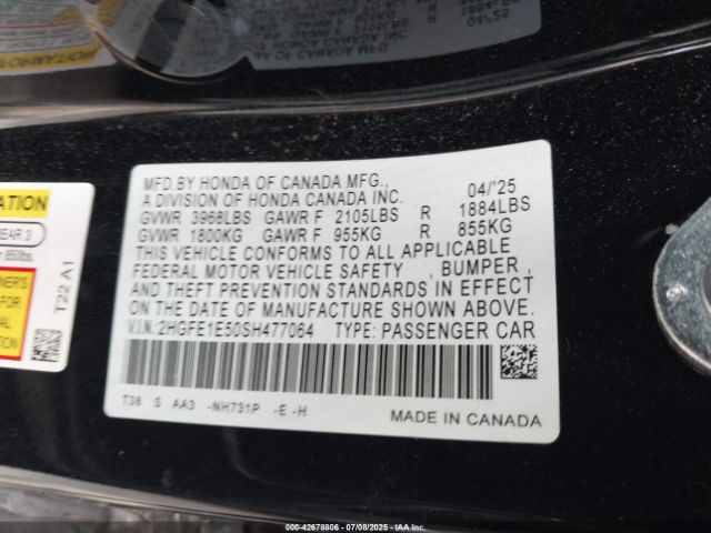 2025 HONDA CIVIC SI 2HGFE1E50SH477064 Photo 8