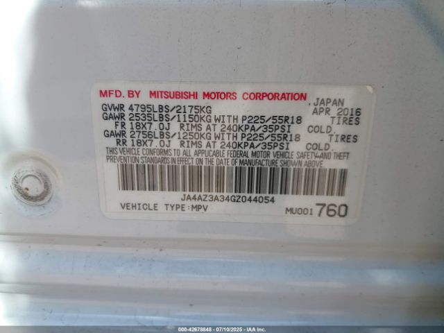 2016 MITSUBISHI OUTLANDER JA4AZ3A34GZ044054 Photo 8