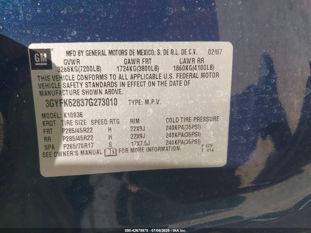 2007 CADILLAC ESCALADE EXT 3GYFK62837G273010 Photo 8