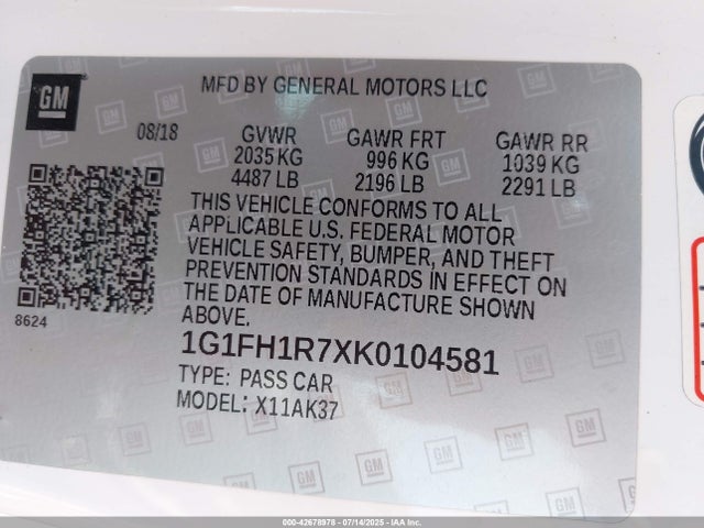 1G1FH1R7XK0104581 Chevrolet lt1 - direct injection, afm, variable valve timing, high output, alum