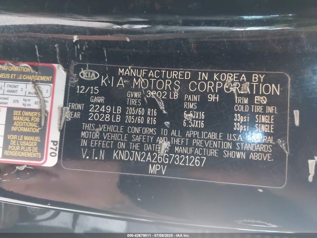 KNDJN2A26G7321267 KIA gdi gamma